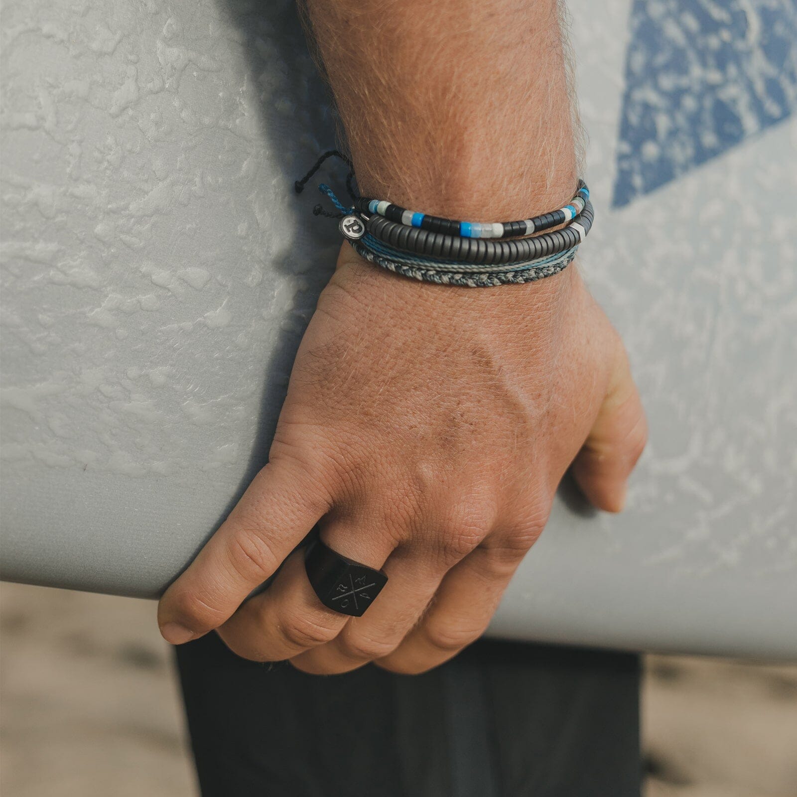 Men's Black Gunmetal Stone Bracelet