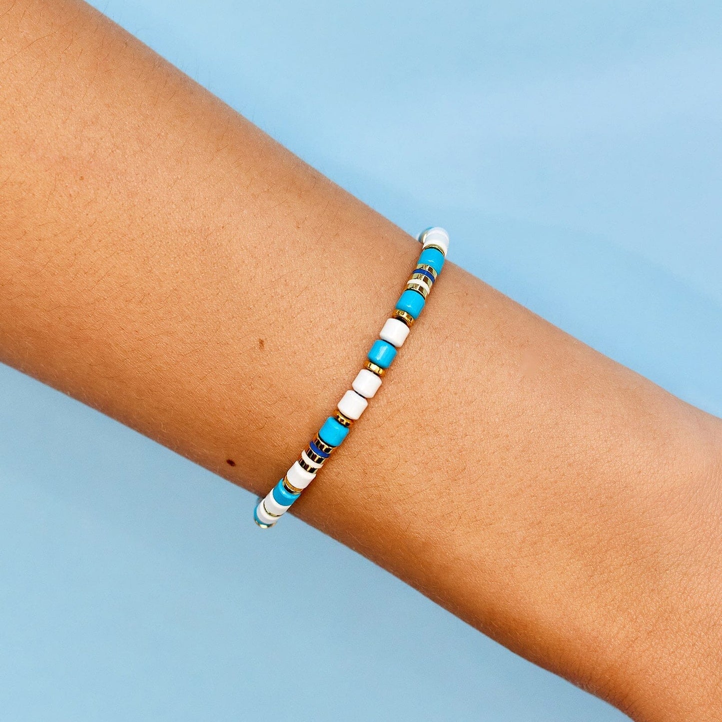 World Water Day Mixed Bead Stretch Bracelet