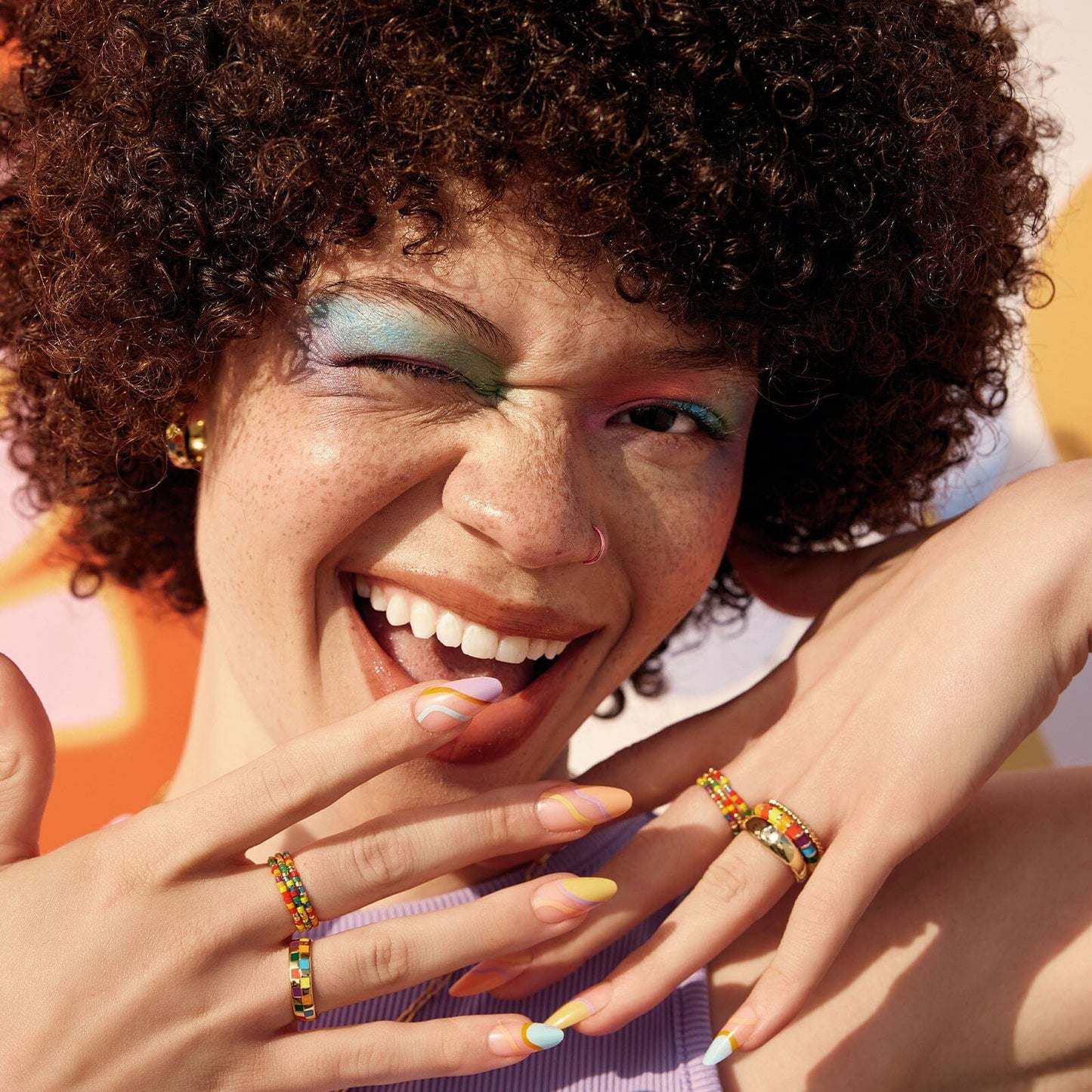 Rainbow Bead Stretch Ring 3 Pack