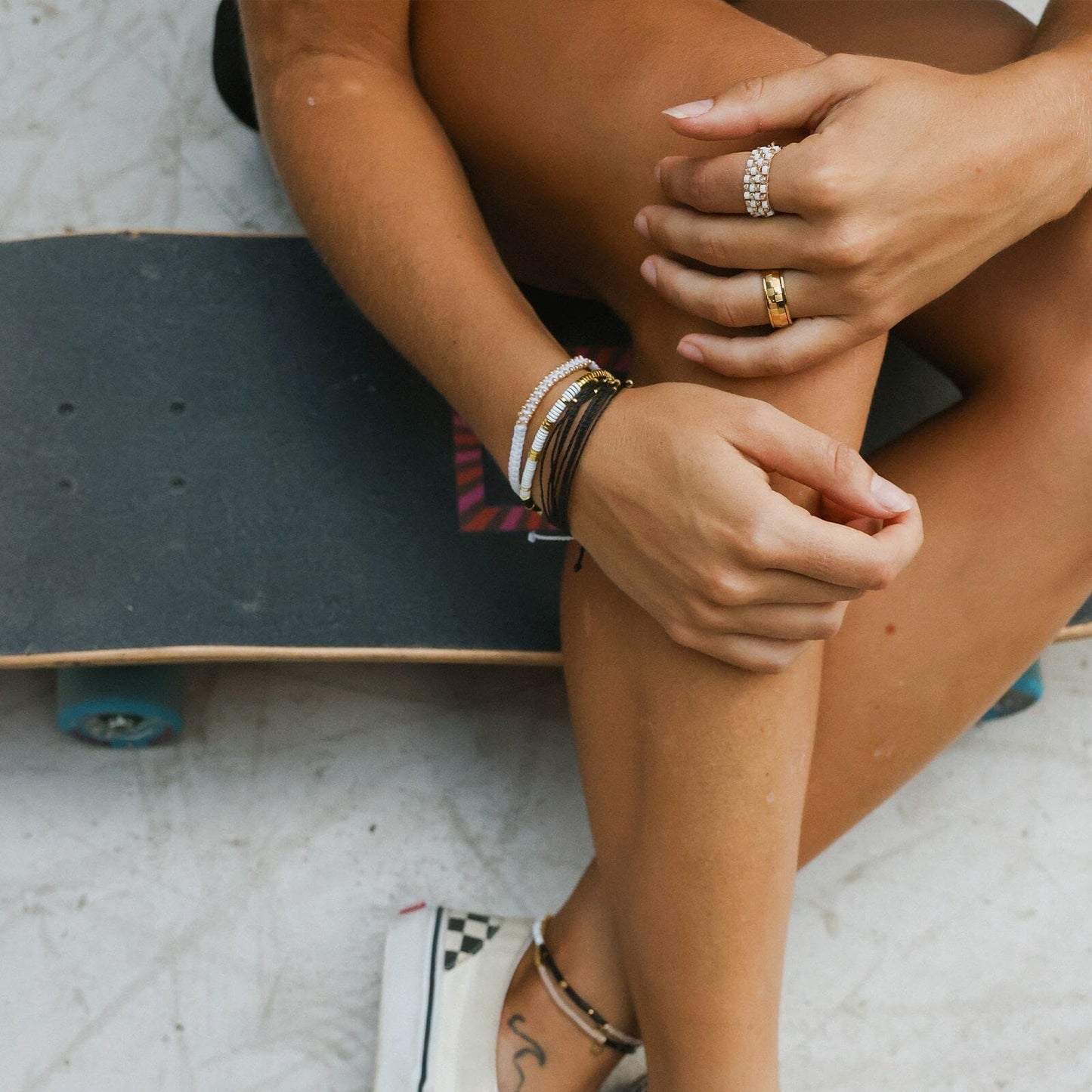 Checkerboard Bead Stretch Ring