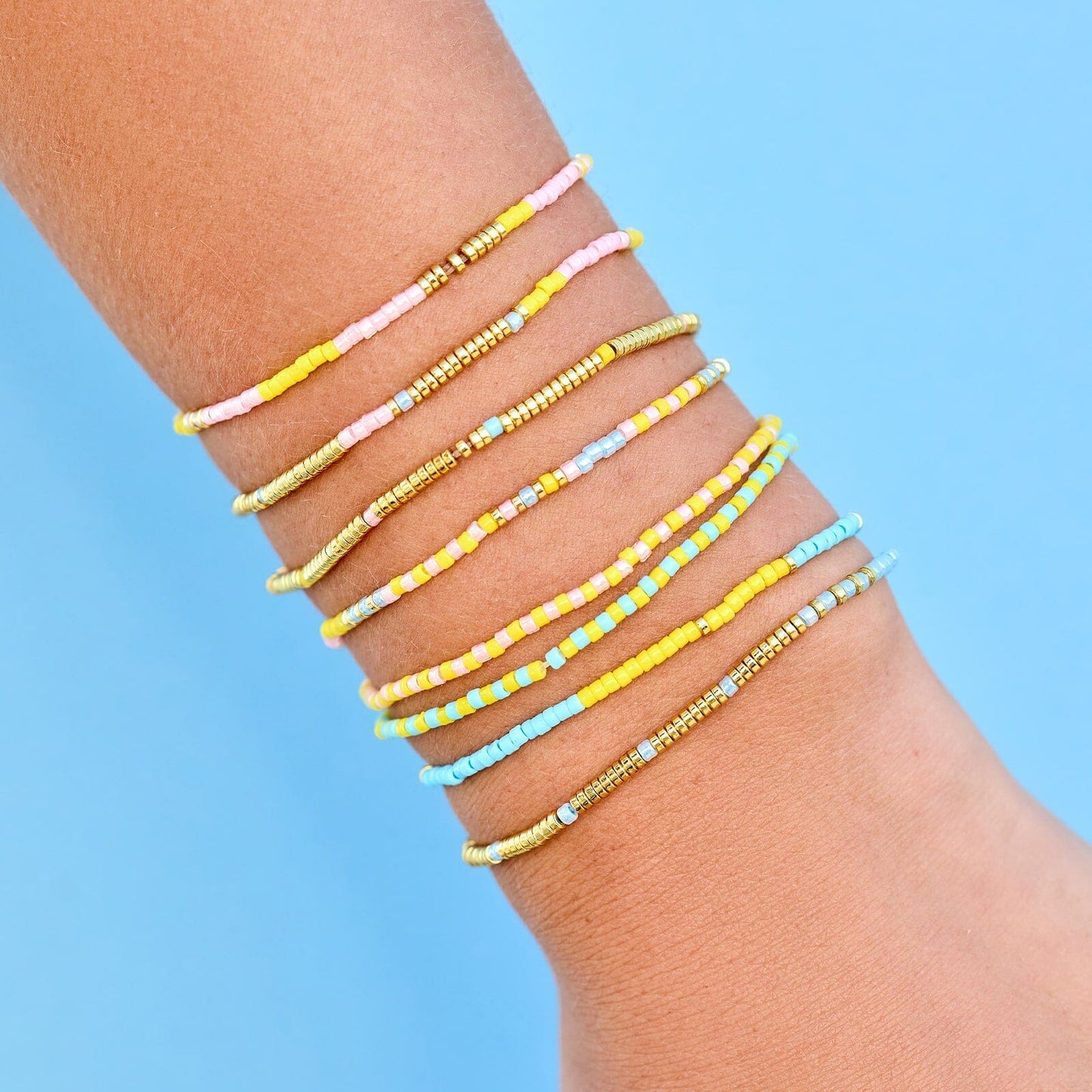 Mixed Bead Sunset Beach Stretch Bracelet Set of 8