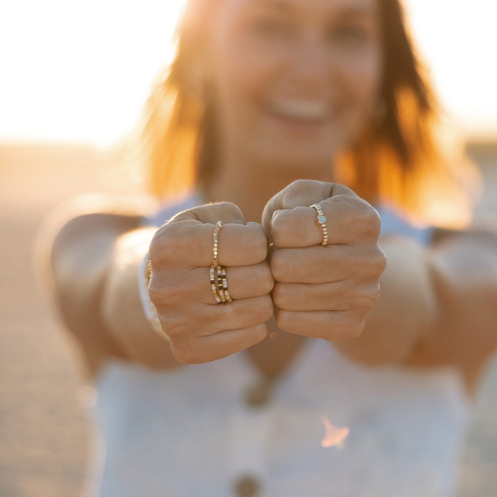 Faceted Gold Bead Stretch Ring