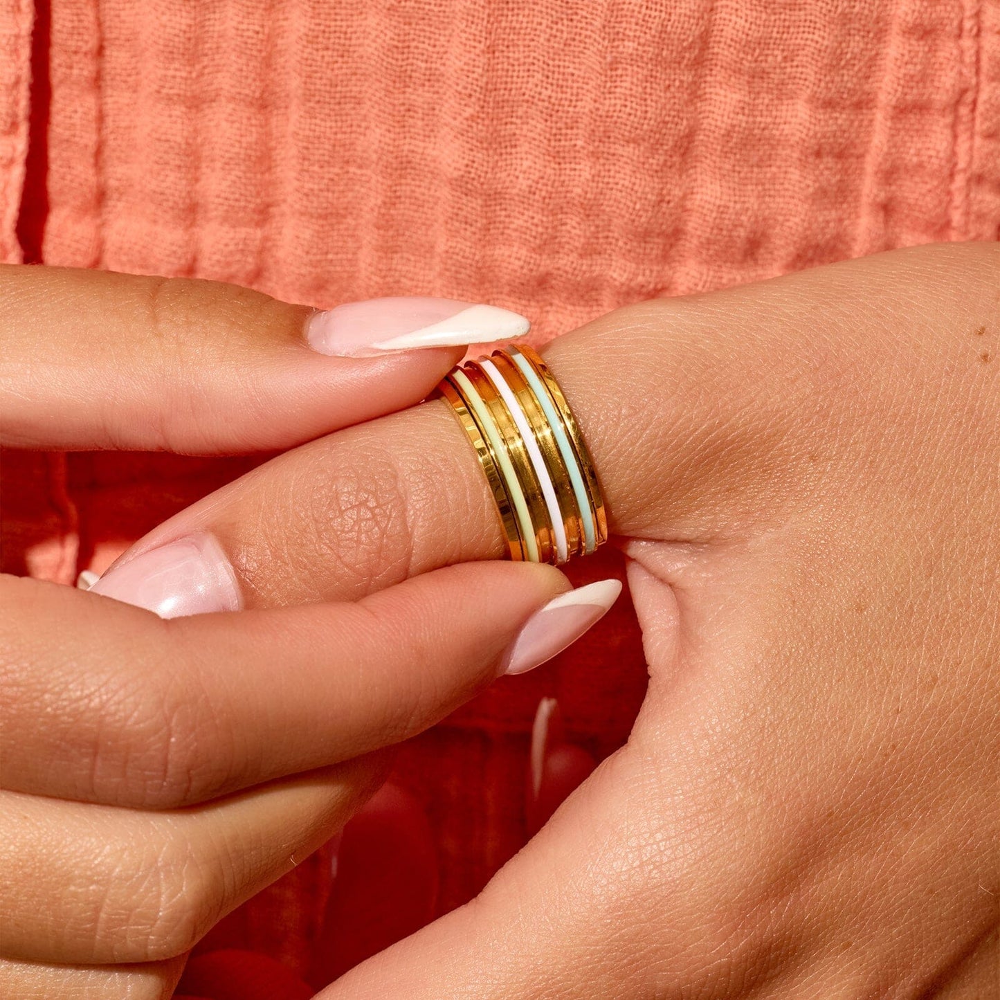 Wide Enamel Stripe Fidget Ring