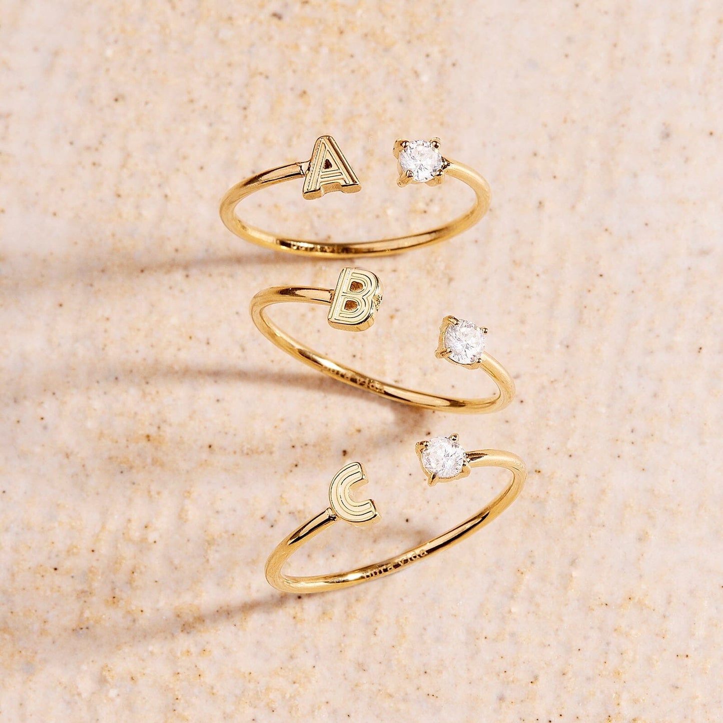 Initial Stone Open Ring