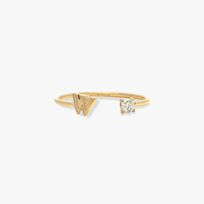 Initial Stone Open Ring