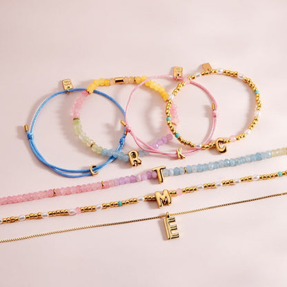 Initial Pearl & Seed Bead Stretch Bracelet