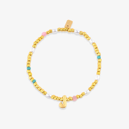 Initial Pearl & Seed Bead Stretch Bracelet