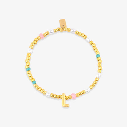 Initial Pearl & Seed Bead Stretch Bracelet