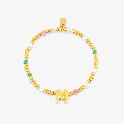 Initial Pearl & Seed Bead Stretch Bracelet