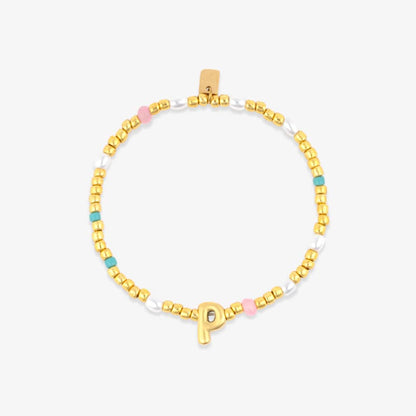 Initial Pearl & Seed Bead Stretch Bracelet