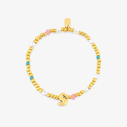 Initial Pearl & Seed Bead Stretch Bracelet