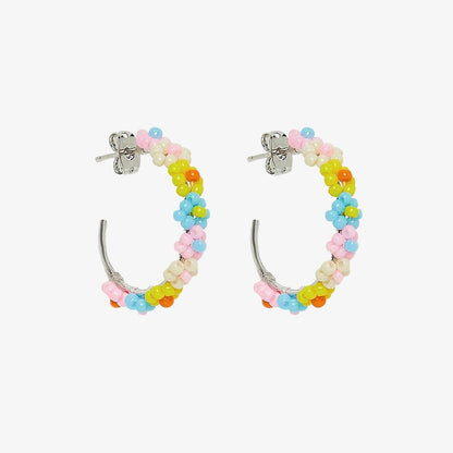 Beaded Flower Hoop Earrings