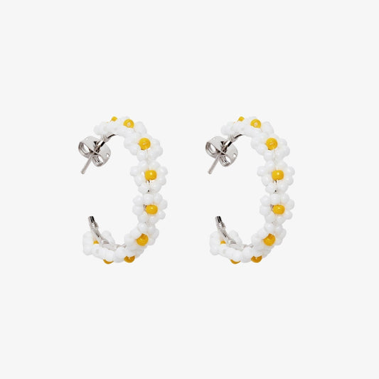 Beaded Flower Hoop Earrings